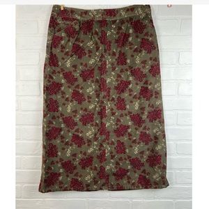 VINTAGE Style Ribbed Cotton Pencil MIDI Floral Print Skirt Eddie Bauer SZ 8